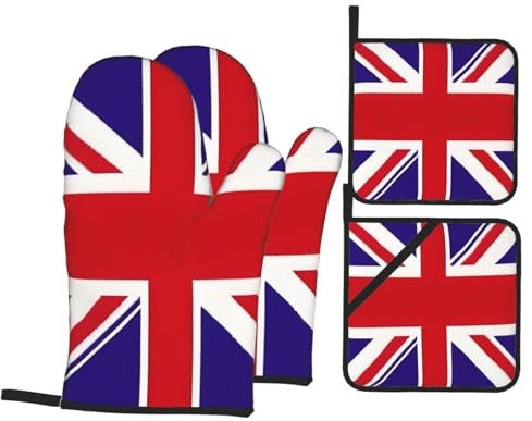 Union Jack Oven Mitts and Pot Holders Set of 4 Heat Resistant Kitchen Gloves Home Essentials