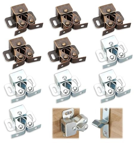 Doble Rodillo Gabinete Pestillo Puerta, 10 piezas Puerta Armario,Tarea Pesada Pestillo, Cierre Ultra-fino Pestillo Puerta Corredera Armario, con 40 tornillos para armarios/muebles