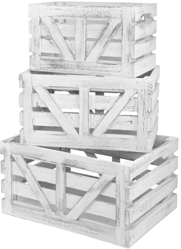 Eyoulife 3 Stück Weinkisten Holz mit Griff Stapelbar Deko Holzkiste Groß 34x25x17cm,30x20x16cm,26x17x15cm Obstkiste Holz für Transport Lagerung (Weiß)