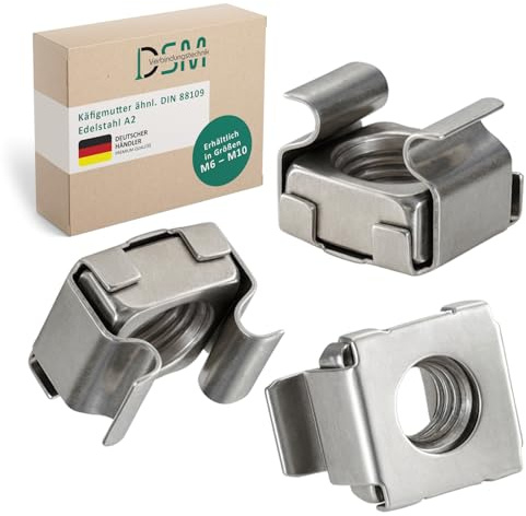 DSM – Käfigmuttern M8 – Blechstärke 1,8–3,2 mm – Edelstahl A2 – 50 Stück | ähnl. DIN 88109 [TrueSpec Präzision] Rack-Schrauben – für Netzwerkschränke, Elektronikgehäuse, Serverschränke