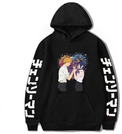 Huacaiyu Anime Chainsaw Man Hoodie for Men Women Reze Denji Kapuzen-Pullover Casual Sweatshirt Matching Couples Costumes Hooded to Cosplay Black XXS-4XL