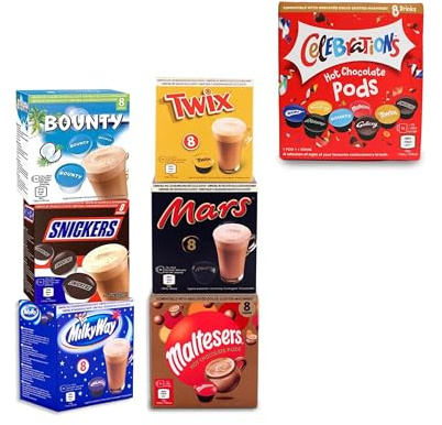 Capsules compatibles Dolce Gusto pour chocolat chaud - Mars, Snickers, Twix, Bounty, Maltesers, Milky Way, Celebrations - 56 capsules