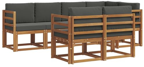 vidaXL Outdoor-Sofagarnitur mit Kissen 7 pcs Natur und Anthrazit, Garten Lounge Set, modernes Outdoor-Sofa, Bequeme Gartenmöbel, massives Holz-Sofa, vielseitige Garten-Couch