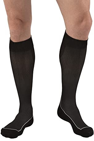 JOBST Sport Knee High 15-20 mmHg Compression Socks, Black/Cool Black, Large