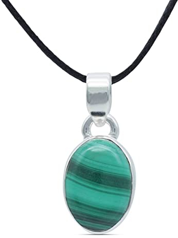 mantraroma Kettenanhänger 925 Silber Malachit grüner gestreifter Stein Edelstein Kettenanhänger Damen Sterling Silber Halskette Anhänger Geschenk (MAH-081-10)