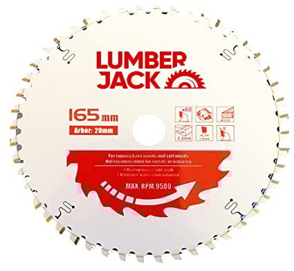 LUMBER JACK TCT Circular Wood Saw Blade 165mm x 20mm 60 Teeth Compatible with Bosch Makita etc