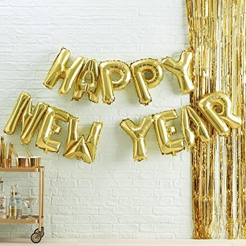 Unbekannt XXL Folien-Ballons Girlande Happy New Year in Gold - Silvester Ballon-Kette Folien-Ballons Luft-Ballons Ballon-Girlande Party-Dekoration