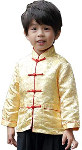 Hooyi Manteau à manches longues pour bébé garçon Dragon Tang Manteau Costume pour garçon Vestes Tenue Tops (Jaune, 4)