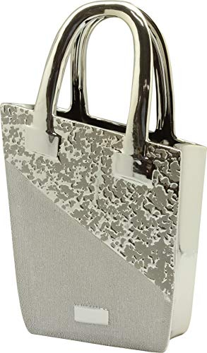 Dreamlight Moderne Skulptur Handtasche oder Dekovase Handtasche aus Keramik Silber Höhe 35 cm