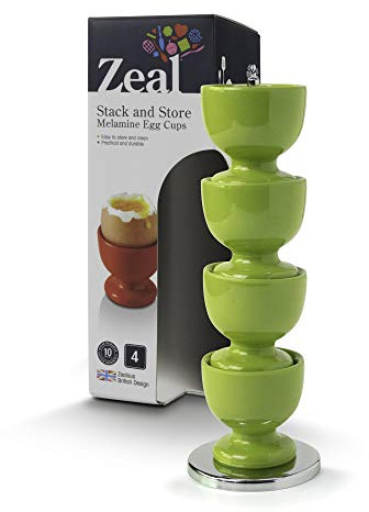 Zeal G267A Egg Cups, Stack and Store Set of 4 with Chrome Storage and Carry Stand with Gift Box, Lime