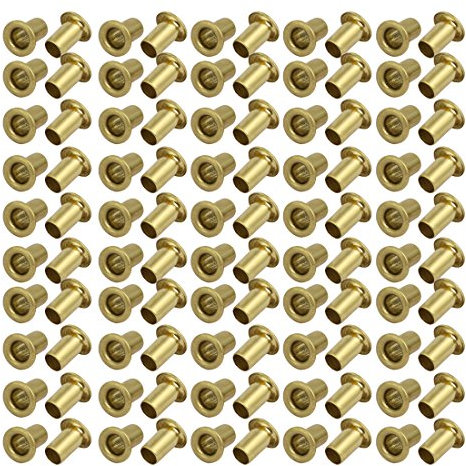 sourcing map 100 Stücke Hohle Ösen Nieten Beschlag Messing Überzogen Metall M5 x 8mm Golden de
