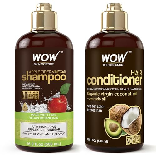 WOW Apfelweinessig-Shampoo & Haarspüler-Set – (2 x 500 ml) – erhöht Glanz, Feuchtigkeit, Glanz – reduziert juckende Kopfhaut, Schuppen und Frizz – keine Parabene oder Sulfate – alle Haare Typen