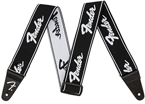 Fender WeighLess Running Logo Gitarrengurt 5,1 cm, Schwarz/Weiß