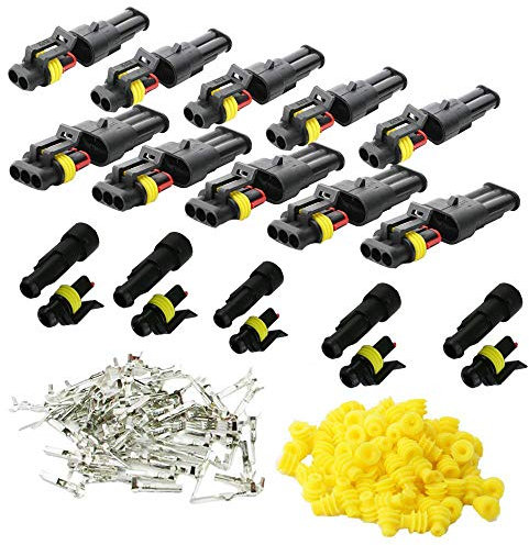 Kit de 15 connecteurs de fil de voiture, bornes électriques étanches pour voiture, moto, scooter, camion, kit de prise marine, 1 broche × 5 kit, 2 broches × 5 kit, 3 broches × 5 kit.