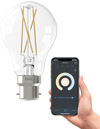CALEX - Smart Filament Bulb B22, WiFi LED Bulb, Warm White Light, Clear, App and Works with Amazon Alexa and Google Home, 7W