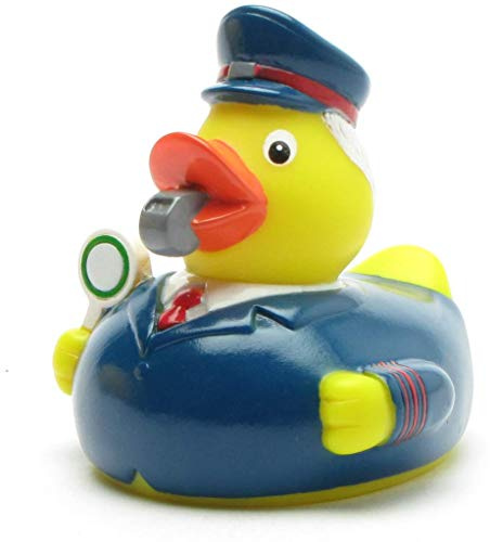 Duckshop I Badeente Zugführer I Quietscheente Schaffner I L: 8 cm I Quietscheentchen I Geschenk Bahn I Präsent Sammler