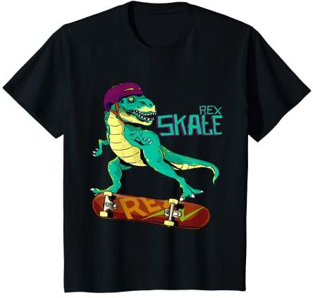 Kinder Skate T-Rex Dino mit Skateboard - Kinder und für Jungen Dino T-Shirt
