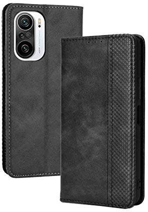 LEYAN Leder Folio Hülle für Xiaomi Poco F3 / Xiaomi Mi 11i 5G, Lederhülle Brieftasche Mit Kartensteckplätzen, Premium Flip PU/TPU Handyhülle Schutzhülle Case Cover mit Ständer Funktion (Schwarz)