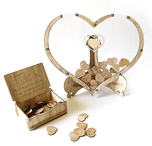 AniYY Livre d'or de Mariage vintage personnalisé avec 80 cœurs en Bois , Cadre en bois transparent en forme de cœur pour, urne mariage boîte cadeau rustique pour fête prénatale