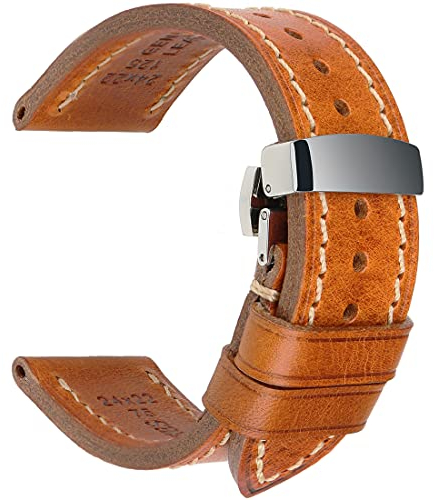 REZERO Bracelet de Montre, Sangle de Montre en Cuir Véritable Tanné Végétal et Cirée à l’Huile, Épais et Léger, Lanière de Remplacement pour Homme, Femme 18mm 19mm 20mm 21mm 22mm 23mm 24mm 26mm