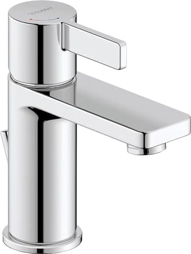 Duravit D-Neo Waschtischarmatur, Größe S (Auslauf Höhe 87 mm). Wasserhahn Bad mit Zugstangen-Ablaufgarnitur, mit energiesparender FreshStart-Funktion, Chrom