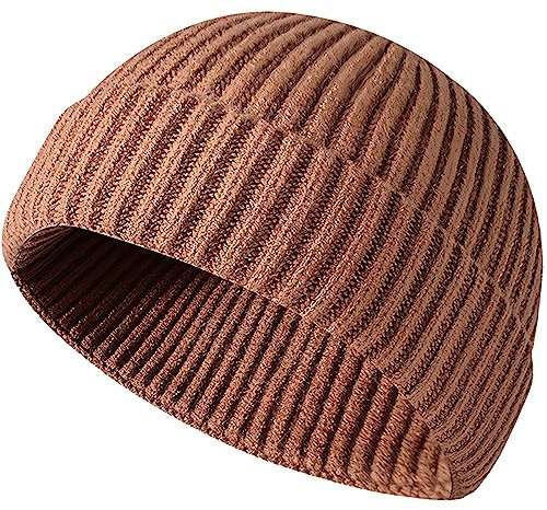 MAIAGO Fisherman Beanie für Herren Damen, Strickmütze mit Manschette, kurze Beanie-Mütze, Winter warme Hüte, Braun, Einheitsgröße