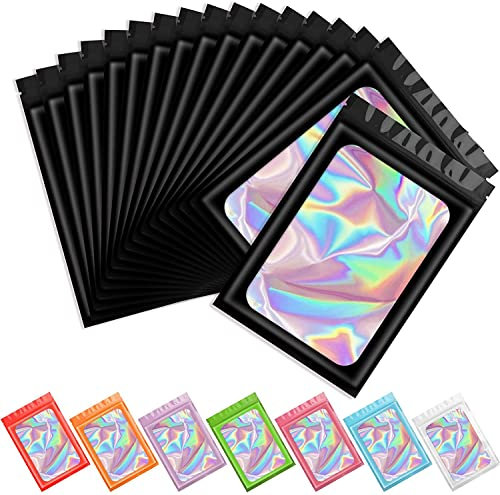 Artcut 100 PCS Smell Proof Mylar Bags Holographic Packaging Bags, Resealable Odor Proof Bag, Mothers Day Gifts (Black, 3 * 4.7inch)