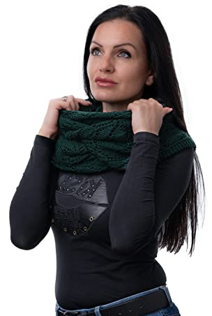 WEST COAST KNITWEAR Damen 100% feine Merinowolle Strickschal Loop Schal Schlauchschal Warm Winter Schlauchschal Gr. One size, Violett - Forest Green