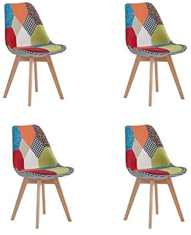 GrandCA HOME 4er Set Gepolsterten Esszimmerstuhl mit Patchwork-Stoff und Metallbeinen aus Buchenholz, für Schlafzimmer und Wohnzimmer, Küche, Rot