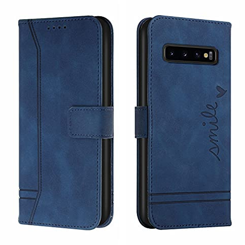QIWEIQING Kompatibel mit Handyhülle für Samsung Galaxy S10 Plus Hülle Leder, Samsung Galaxy S10 Plus Klapphülle Handytasche Case für Samsung Galaxy S10 Plus Handy Hüllen,Blue HX