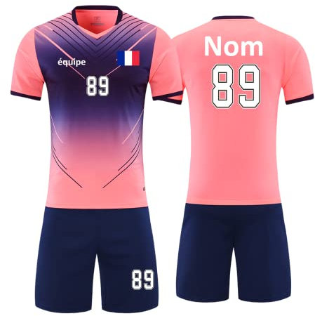 Maillot Football Personnalisé Nom Numéro Logo de l'équipe pour Maillot Foot Enfant Homme Maillot de Foot Personnalisé (Rose)