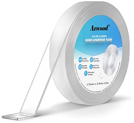 Azwood Double-Sided Adhesive Tape - Extra Strong Transparent Sticky Tape, Reusable, Washable (1.5 mm x 2 cm x 3 metre)