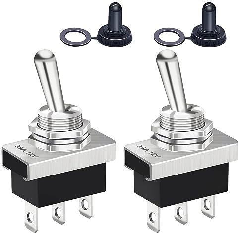 Taiss 2 pezzi Interruttore a levetta 3 posizioni 12V 25A SPST SPDT ON-Off-ON 3Pin con cappuccio impermeabile Interruttore a Bilanciere,Per Auto, Camion, Barche KN3D-103