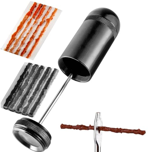 ATEN Tubeless Bike Tire Repair Kit for MTB and Road Bicycle Tires, Fix a Puncture or Flat, Includes Plugger Tool and Plugs - 5 Bacon and 5 Black Strips