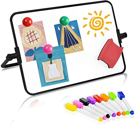SIYINGSAERY White Board Magnetisch Desktop Whiteboard mit Ständer A4 Kleine Magnettafel Weiß Dry Erase Board Doppelseitig Whiteboardständer mit Whiteboard Stifte Magnete Radiergummi für Schreibtisch