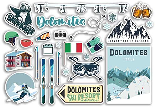 A5 Aufkleber Bogen Dolomiten Vinyl Aufkleber - Italien Italien Ski Resort Berge Snowboard Urlaub Flagge Reise Schnee Sport Gepäck Scrapbooking #79065