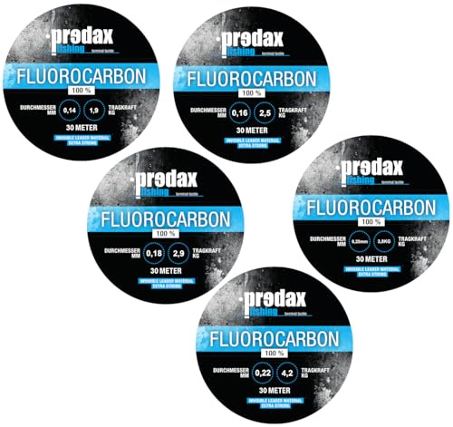 Predax Fluorocarbon 5x30m (0,14mm, 0,16mm, 0,18mm, 0,20mm, 0,22mm) - Set, Angelset zum Forellenangeln, Vorfachschnur