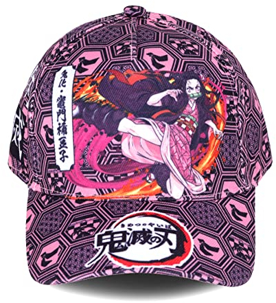 Roffatide Anime Demon Slayer Logo Baseballmütze mit Kamado Nezuko Motiv bedruckt Verstellbare Vatermütze Baumwolle Rosa