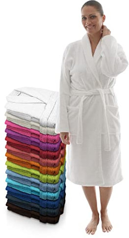 LEBENGOOD Peignoir unisexe pour femme et homme 100% coton éponge américain 400 g avec ceinture, poches, douche, peignoir doux, serviette (Blanc XXL)