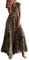 ABYOVRT Robe Maxi D'été pour Femme Bohème Robe de Vacances Col V à Fleur Manches Courtes Robe de Soiree Party Plage(Café,M)