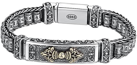 Männer Vintage Armband mit drehbaren Vajra Stößel Viel Glück Amulett Sechs Zeichen Armbänder Doppel Schutz Reichtum Liebe Armreif Vatertag Geschenk,20cm
