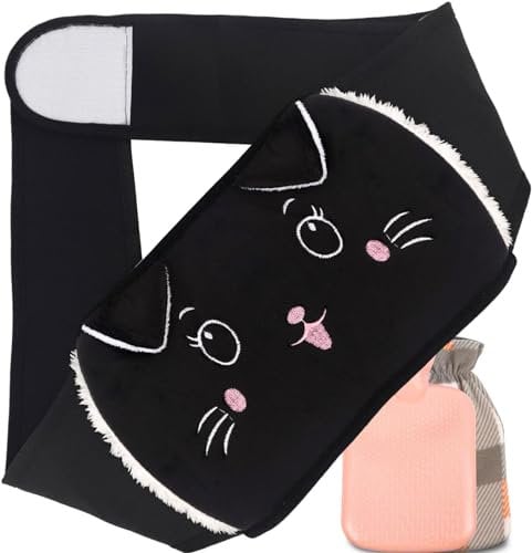Fesaizwi Wärmflaschengürtel, 3in1 Wärmflasche Gürtel 1L Wärmflasche mit Bezug, Wärmeflasche Katze Wärme Tier Hot Water Bottle Perfekt für Rücken, Bauch und Nacken