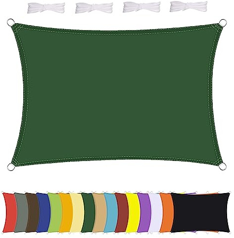 MENGH Sonnensegel Wasserdicht Rechteck, wetterbeständig, Premium Polyester, Viele Längen und Breiten Zur Auswahl inkl Befestigungsseile, Rechteckig 4x6m Dunkelgrün