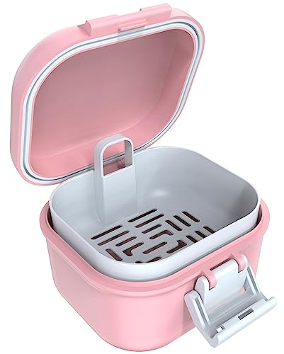ARGOMAX Auslaufsicher Prothese Box, Tragbar Einweichen Zahnprothesendose, Zahnprothesenbox mit Sieb, Für Zahnersatz und Zahnspangen (rosa + weiß).