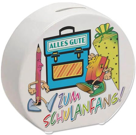 Alles Gute zum Schulanfang Spardose in weiß farbenfrohes Sparschwein für den ersten Schultag für Schülerinnen und Schüler Schule Schulkind Einschulung