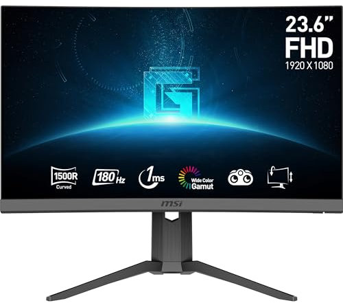 MSI G24C6P E2 Monitor Gaming 23,6 FHD - Pannello VA Rapid (1920 x 1080), 180Hz / 1ms - curvatura 1500R, Adaptive Sync, Anti-sfrarfallio, riduzione luce blu - DP 1.2a, HDMI 2.0b CEC