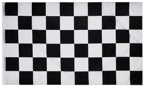 PHENO FLAGS Bandera de deportes de motor, 150x90 cm - Bandera de carreras blanco y negro con resistentes ojales y doble costura, bandera a cuadros - Artículo para Fórmula 1, resistente a la intemperie