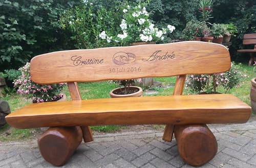H. Pawlik GmbH Gartenbank Hochzeit mit Gravur aus Massivholz, Sitzbank aus Eiche für 2-3 Personen