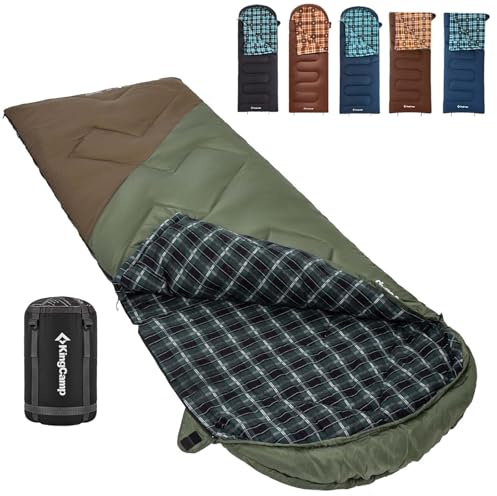 KingCamp Sleeping Bag for Adults, Winter | Flannel Lined Cold Weather 3-4 Season Sleeping Bag, Big and Tall Sleeping Bags, Lightweight, Water-Resistant for Camping, Backpacking, Hiking