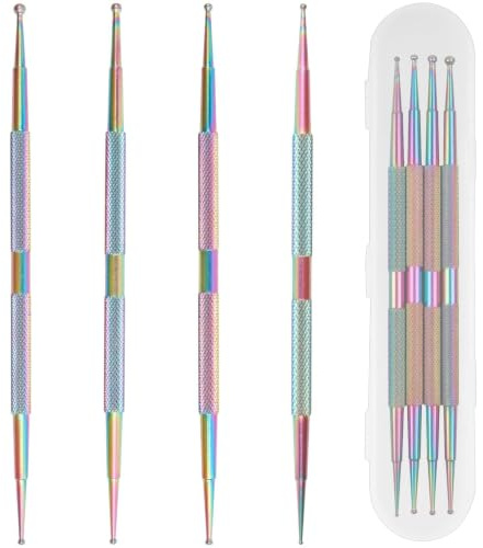 4Pcs Dual-Ended Nail Dotting Tools, 8 Sizes Precision Metal Ball Stylus Set | Metal Ball Stylus Set for Nail Art Design, French Tip Liner, Detail Painting, Gem Placement, Polymer Clay Sculpting